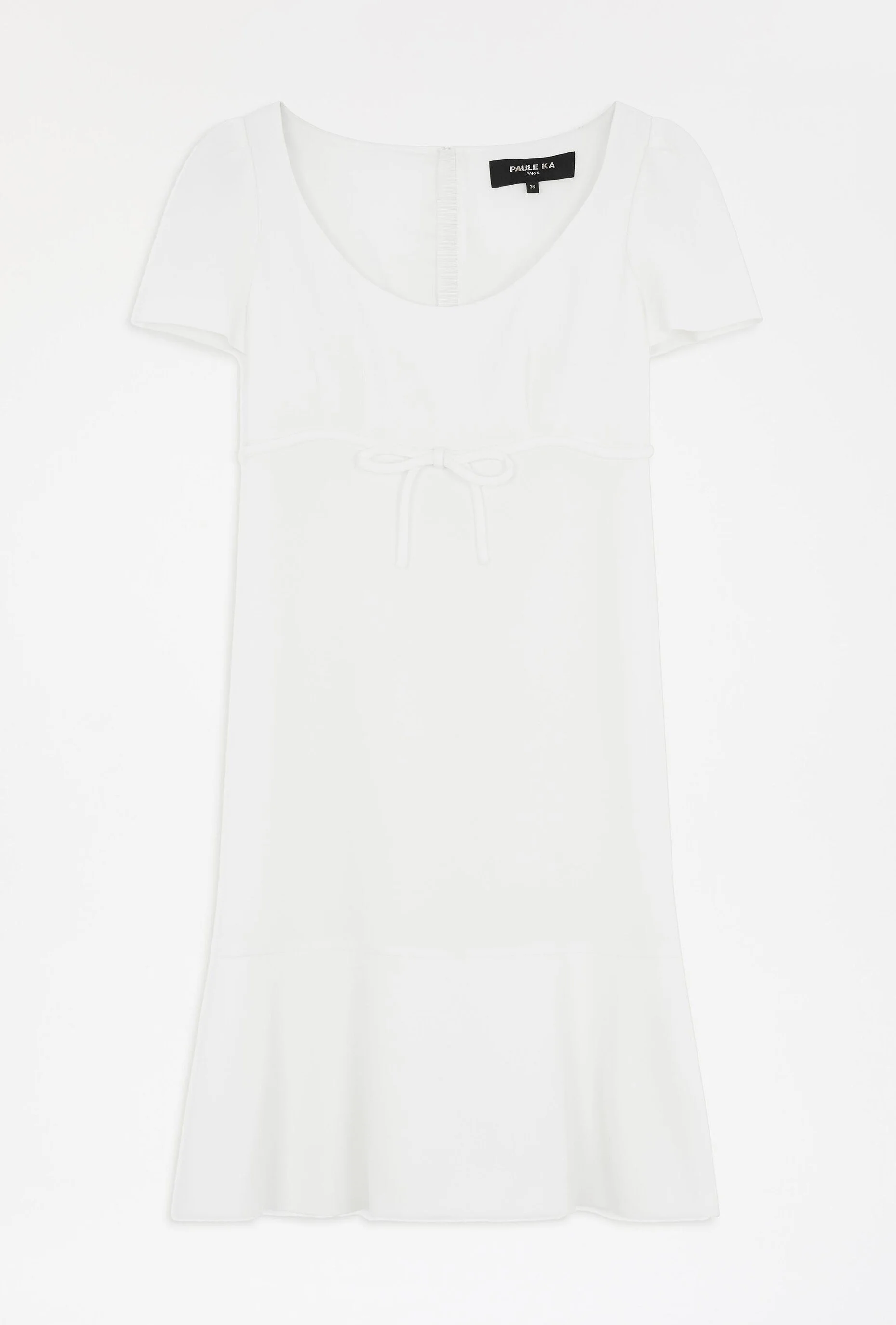 Paule Ka Bow Detail Satin-Back Crepe Dress in Off-White