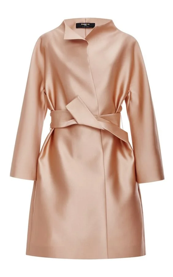 Paule Ka Belted Duchess Satin Coat