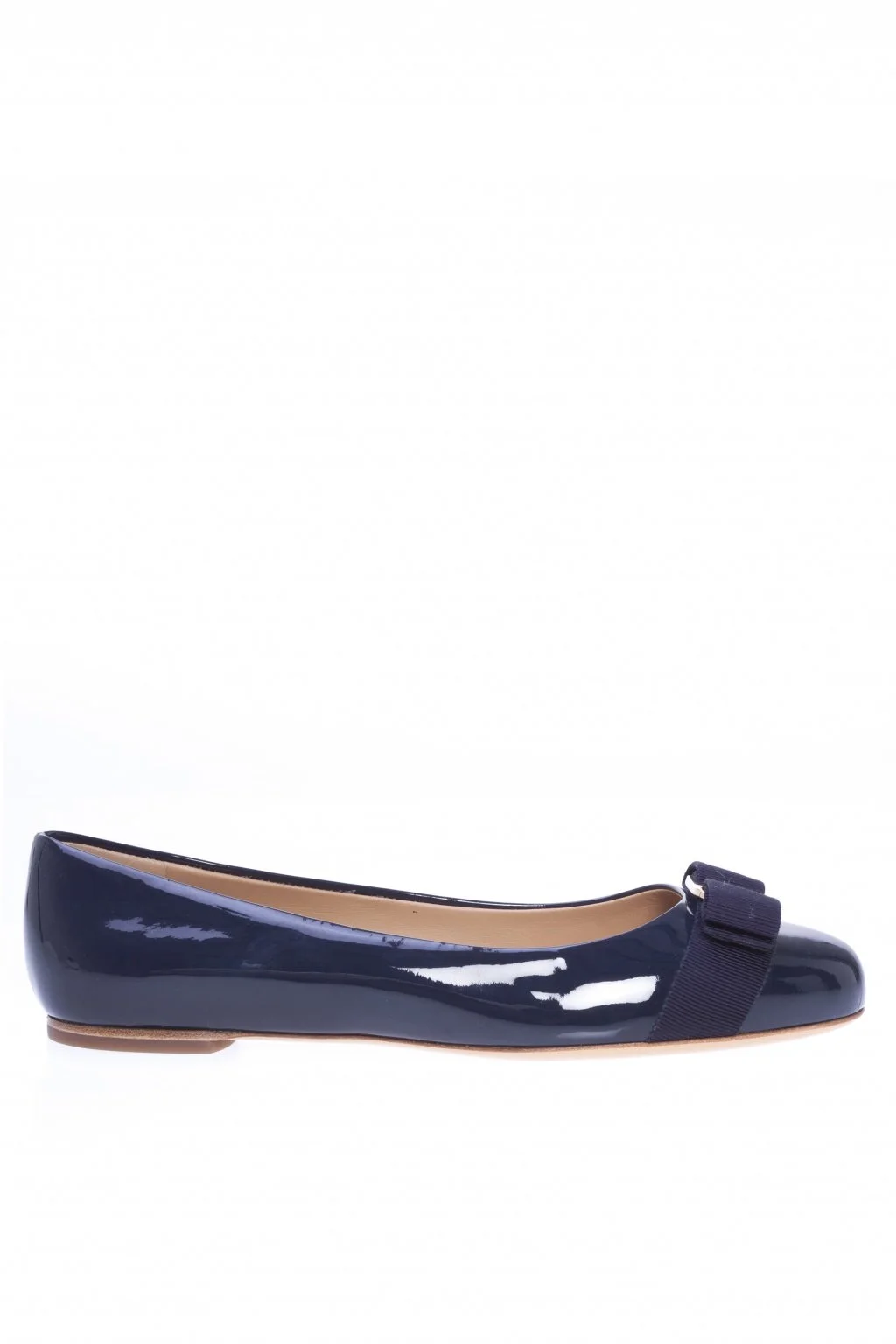 Salvatore Ferragamo Varina Ballet Flats in Navy Patent Leather