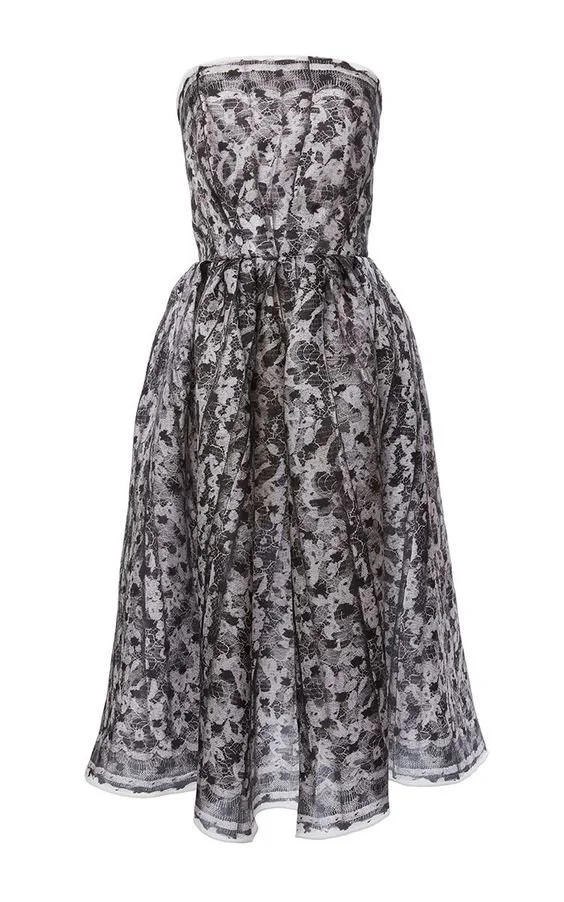 Paule Ka Strapless Printed Lace Midi Dress
