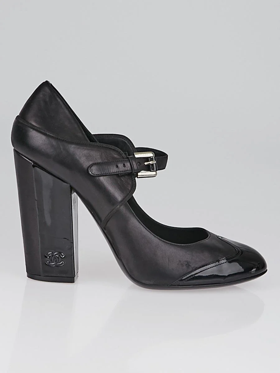 Chanel Cap Toe Mary-Jane Heels in Black Leather and Patent Leather