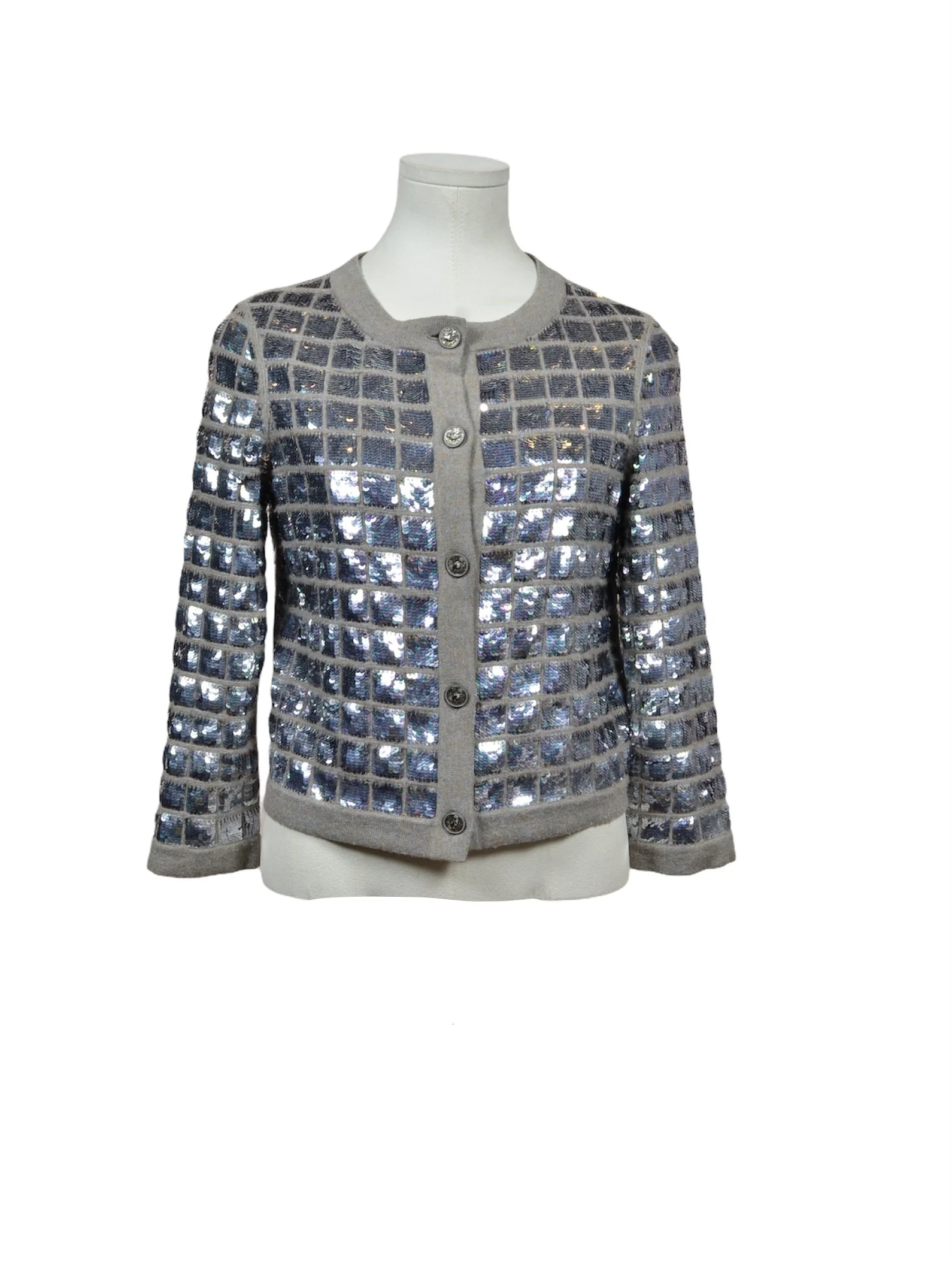 Chanel Grey Sequin Knit Cardigan