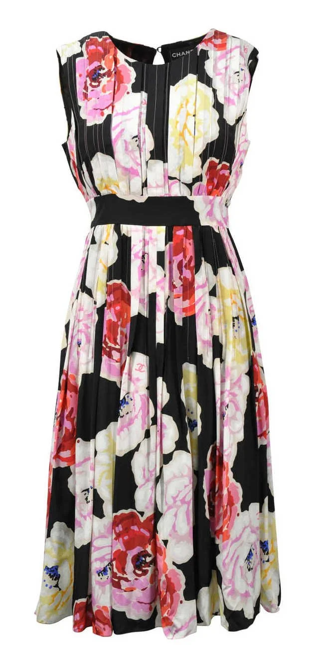 Chanel Pin Tuck Floral Dress