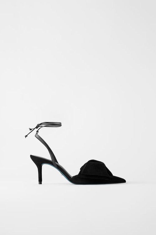 Zara Blue Collection Leather Slingback Heels With Bow — UFO No More