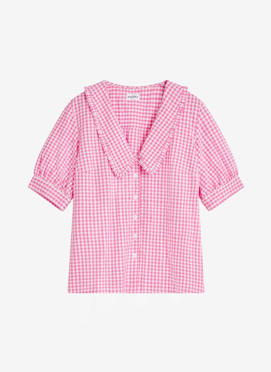 Brora Cotton Gingham Chelsea Collar Blouse