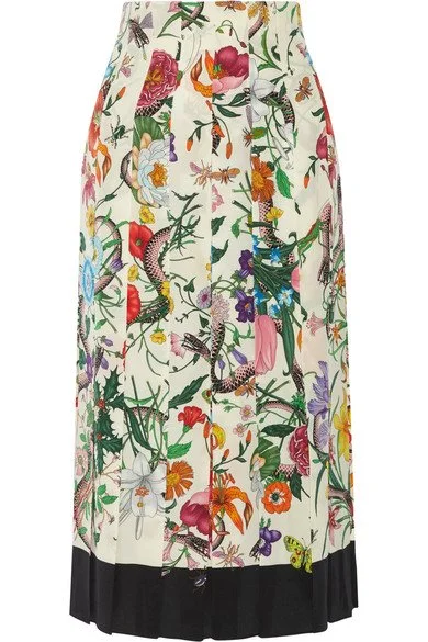 Gucci Pleated Floral-Print Midi Skirt