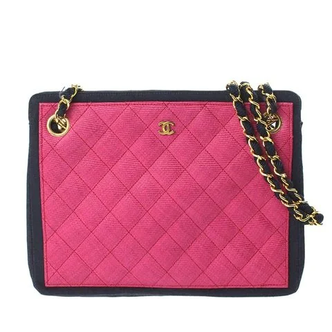 Chanel Bi-Colour Canvas Chain Shoulder Bag in Magneta/Navy