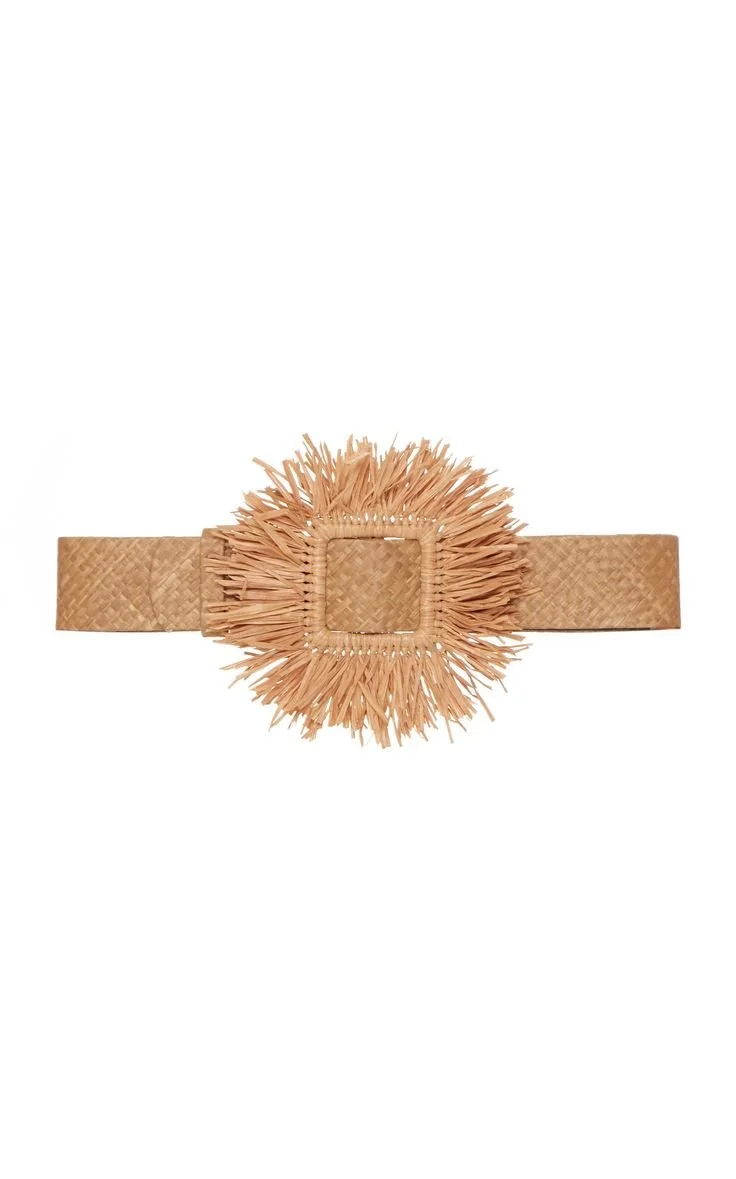 Oscar de la Renta Raffia Embellished Buckle Belt in Neutral