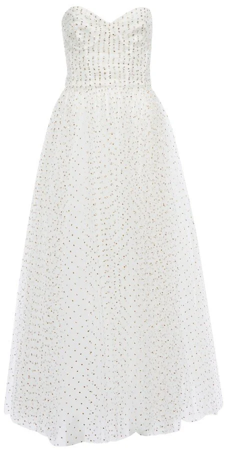 Monique Lhuillier Embellished Strapless Tulle Gown