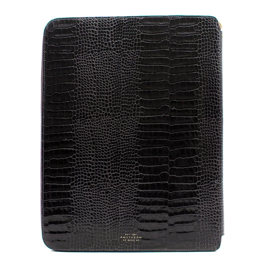 Smythson A4 Writing Folder with Zip in Black Mara