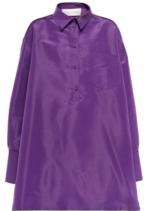 Valentino Oversized Silk Faille Shirt in Purple