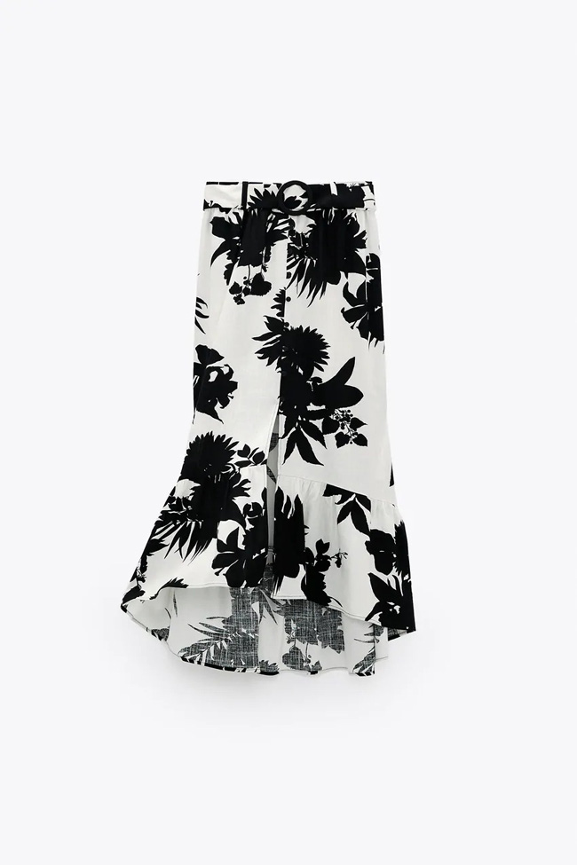 Zara Floral Front Split Skirt