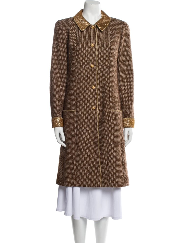 Chanel Wool Tweed Coat with Stand-Up Collar in Green — UFO No More