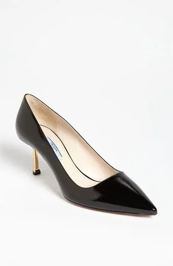 Prada Metallic Mid Heel Pumps in Navy Satin