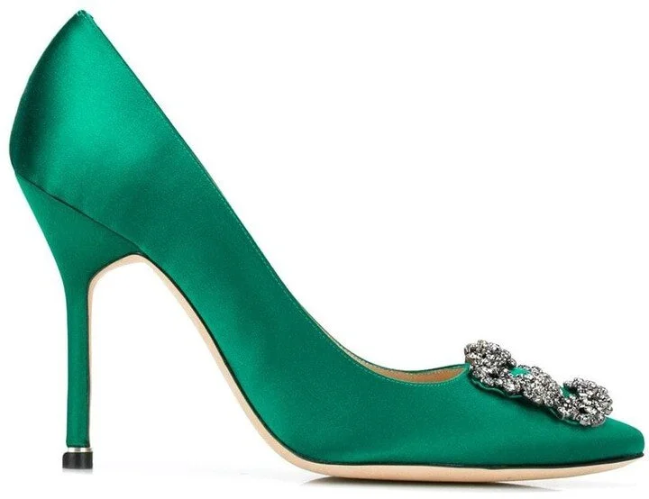 Manolo Blahnik Hangisi Pumps in Green Satin