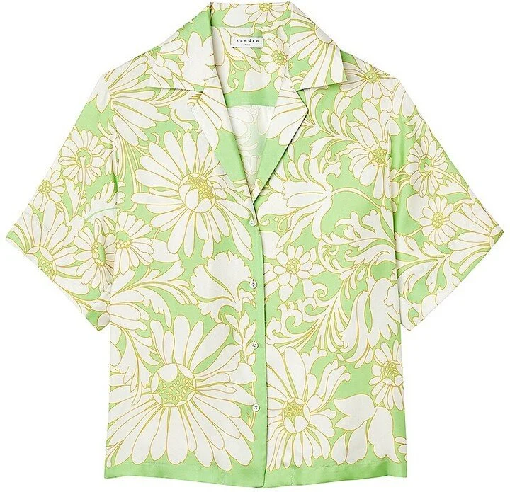 Sandro Limonade Boxy Floral Satin Shirt