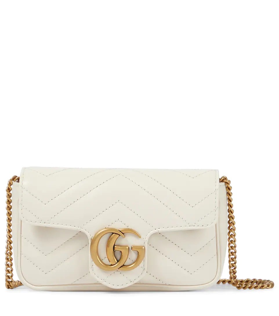 GG Marmont leather super mini bag in white chevron leather
