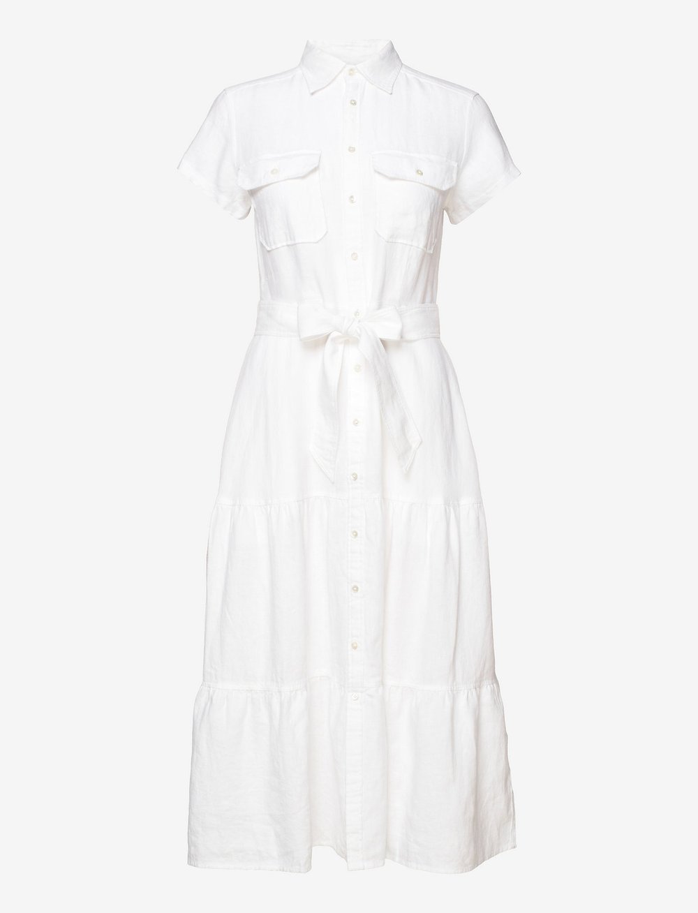 Polo Ralph Lauren Linen Tiered Midi Shirtdress in White — UFO No More