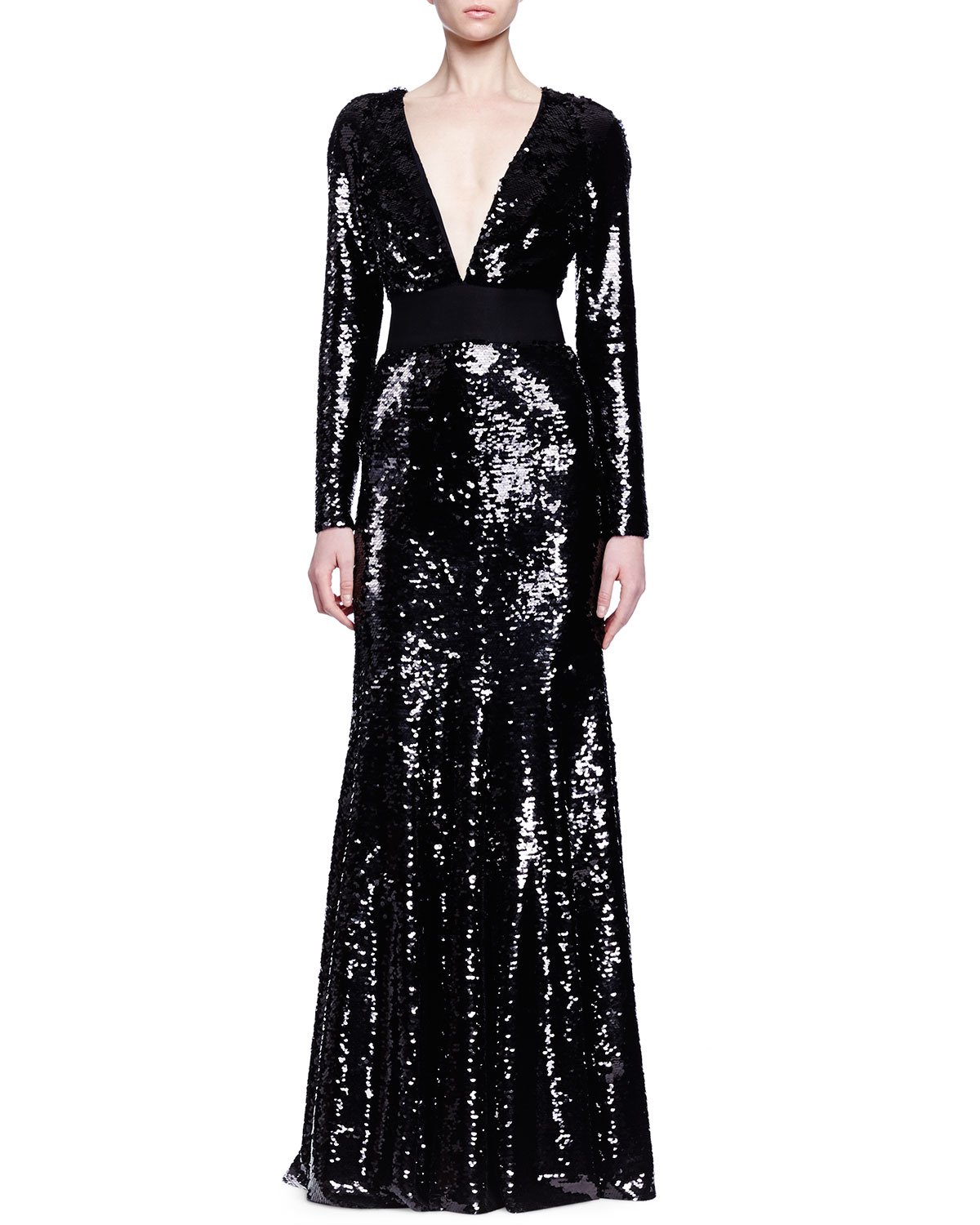 Lanvin Deep V-Neck Allover Sequin Gown.jpg