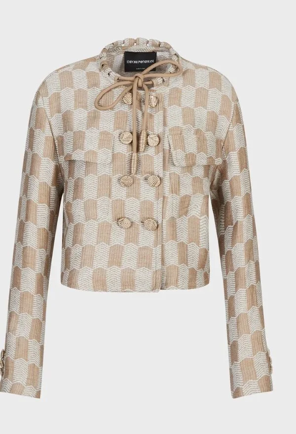 Emporio Armani Checkerboard Chevron Jacquard Drawstring Jacket