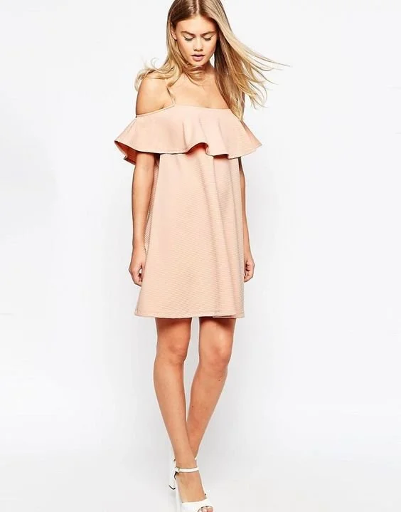 ASOS Swing Dress with Cold Shoulder and Ruffle Detail 