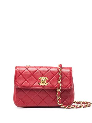 Chanel red leather crochet square mini flap bag