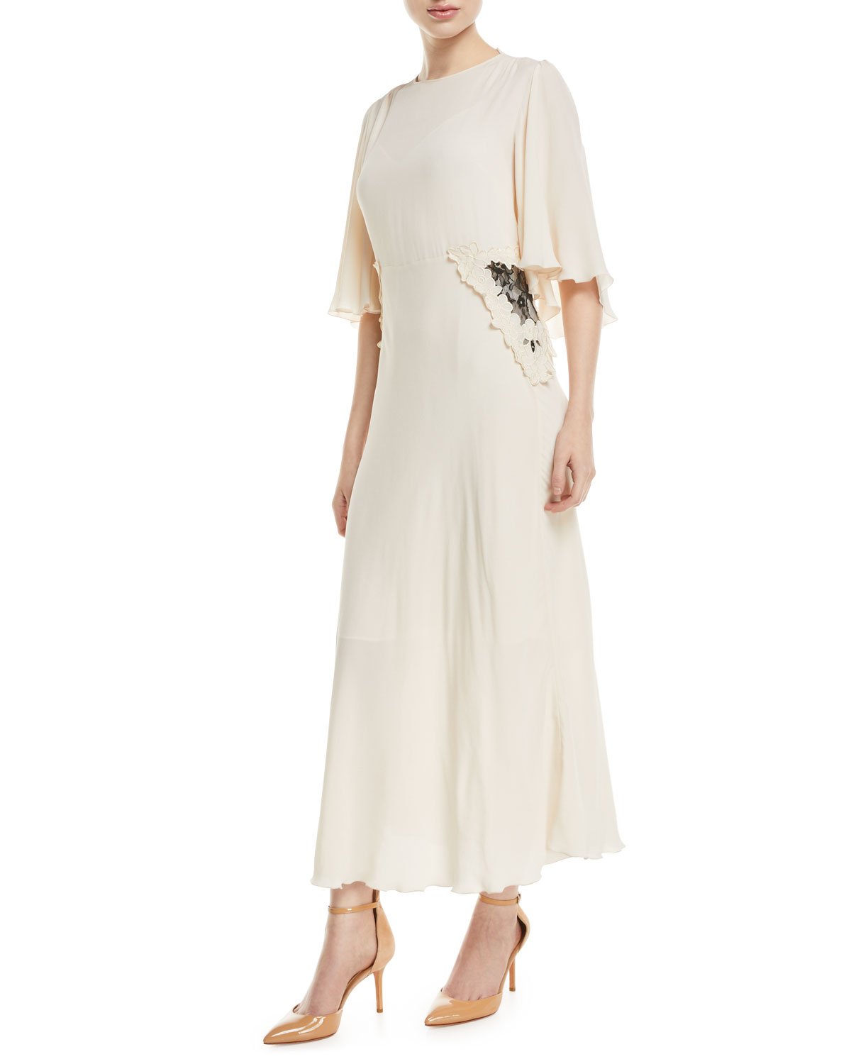 See by Chloe Long Flutter-Sleeve Dress with Applied Lace.jpg