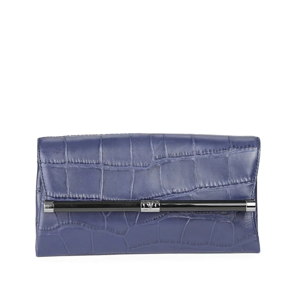 Diane von Furstenberg 440 Envelope Clutch in Navy Embossed Leather