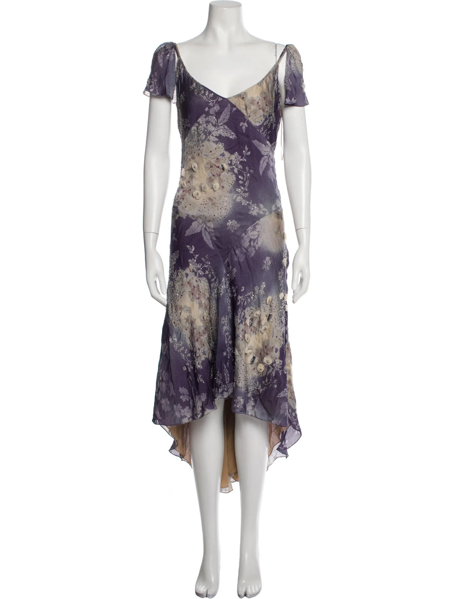 Chloé Beaded Floral Printed Dress in Purple
