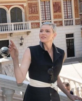 Princess Charlene visits the refurbished Grand Apartments of the Prince's Palace