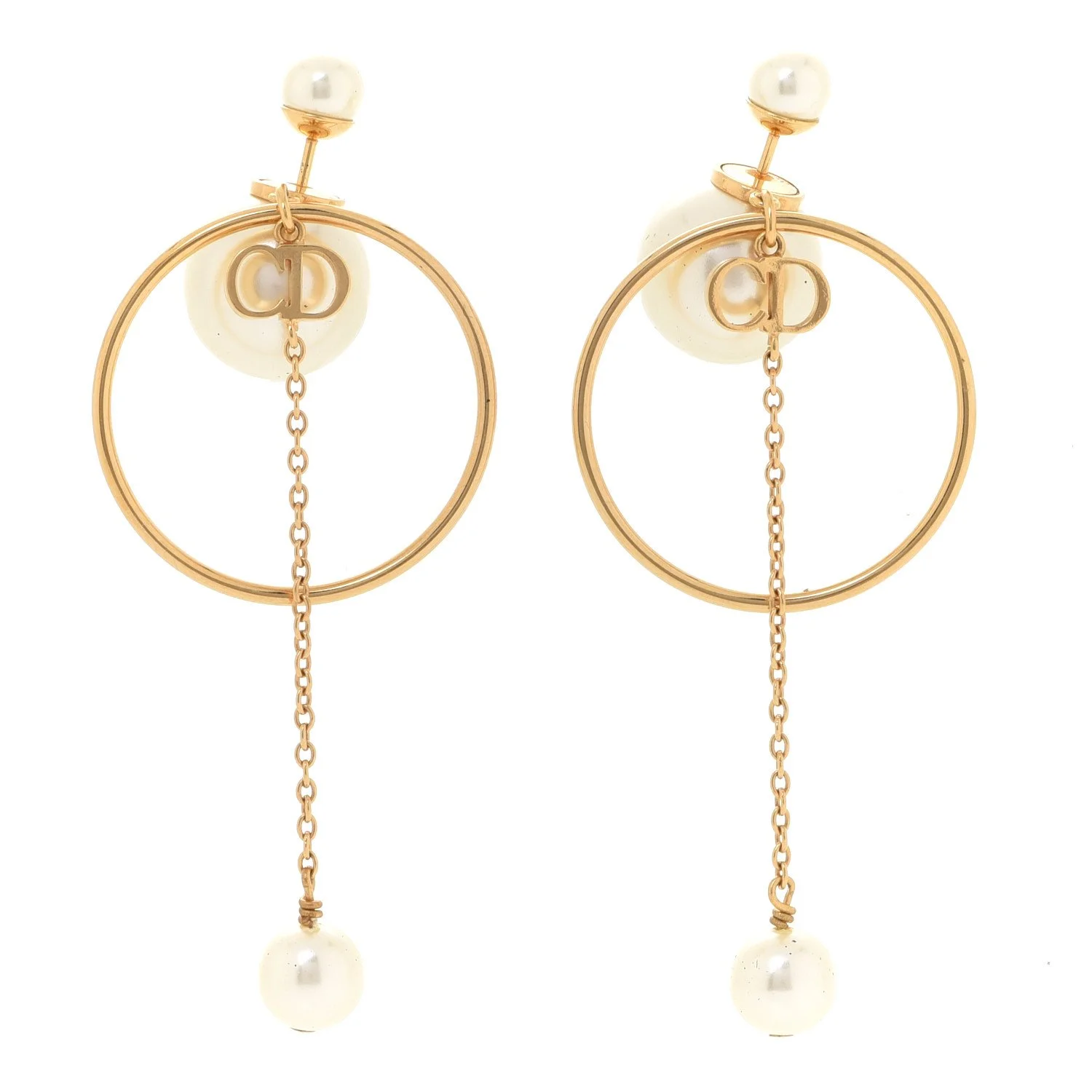 Christian Dior Pearl Tribales Dangle Chain Earrings