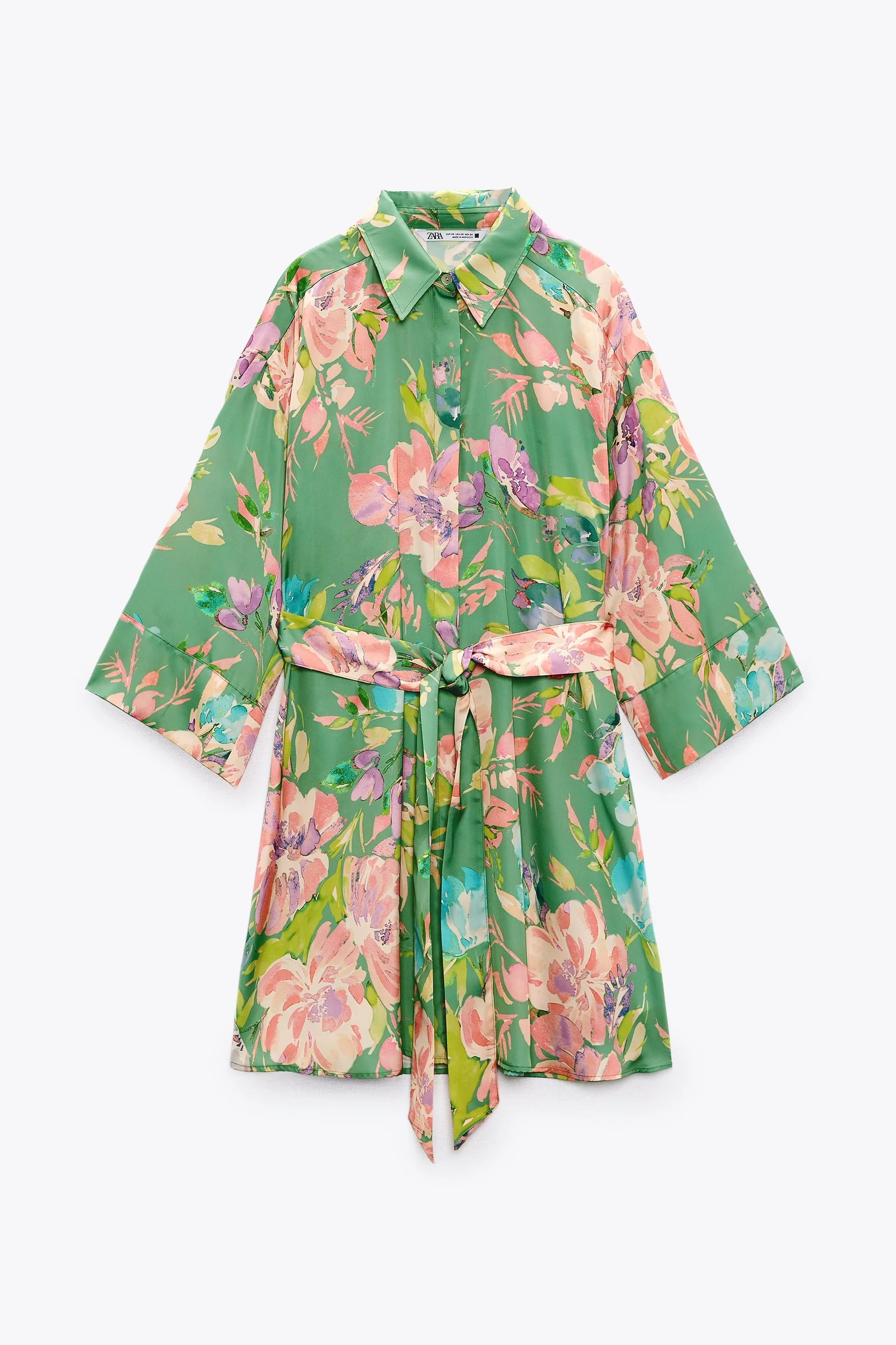Zara Printed Satin Shirt Dress in Multicoloured