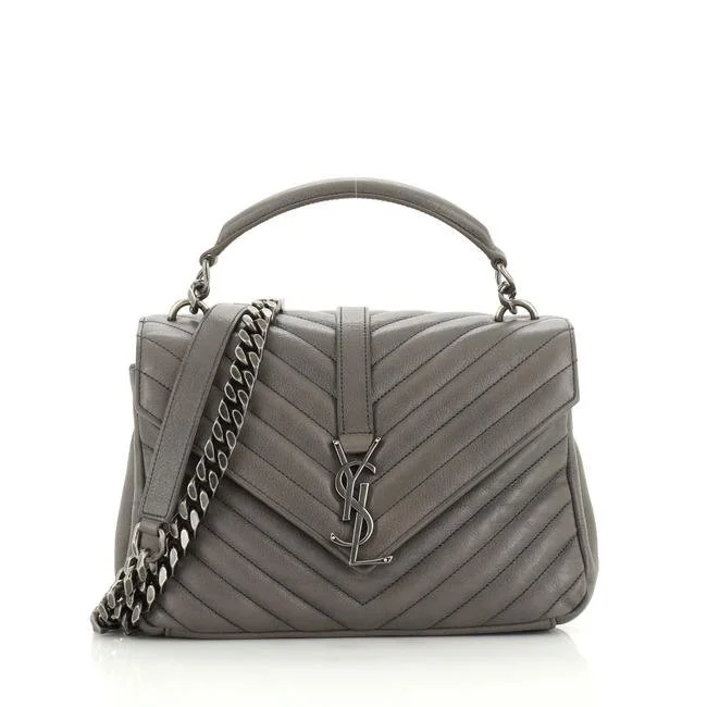Saint Laurent Medium Collège Bag in Grey Chevron Leather