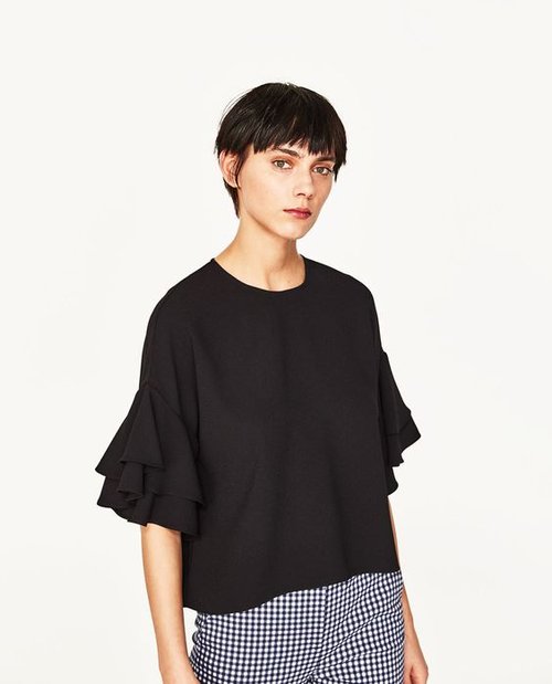 H&M Ruffle-Sleeve Top in Black — UFO No More