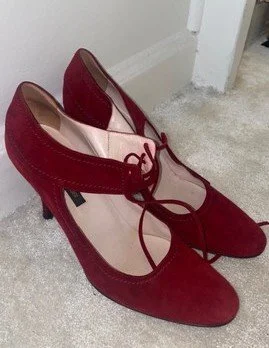 Sergio Rossi Laced Ankle Strap Pumps in Nude Suede