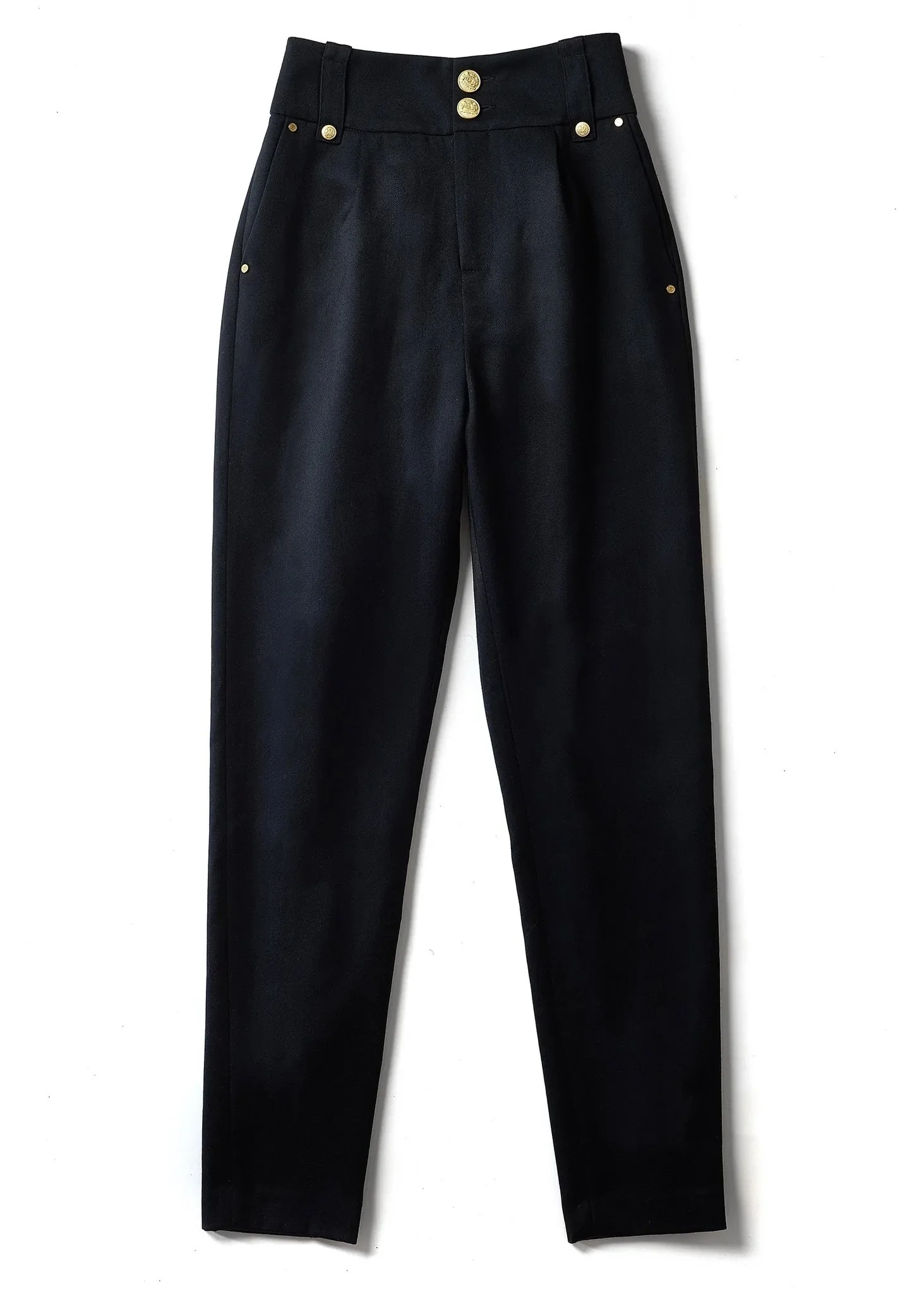 Holland Cooper High Waisted Peg Trousers in Black Barathea