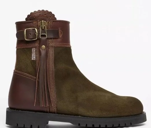 Penelope Chilvers Cropped Tassel Boots in Seaweed/Conker