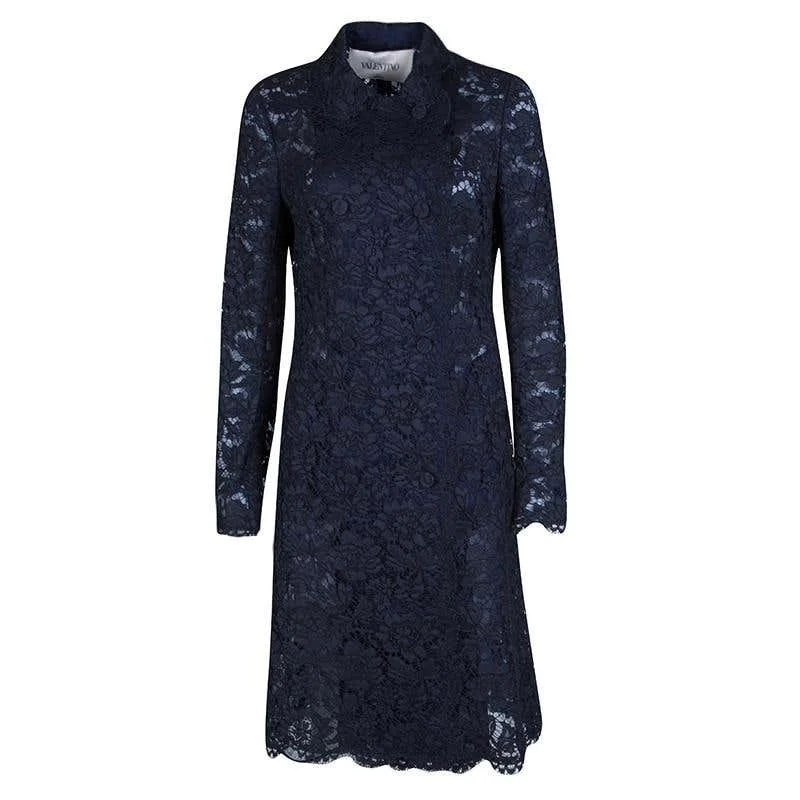 Valentino Lace Floral Coat in Navy