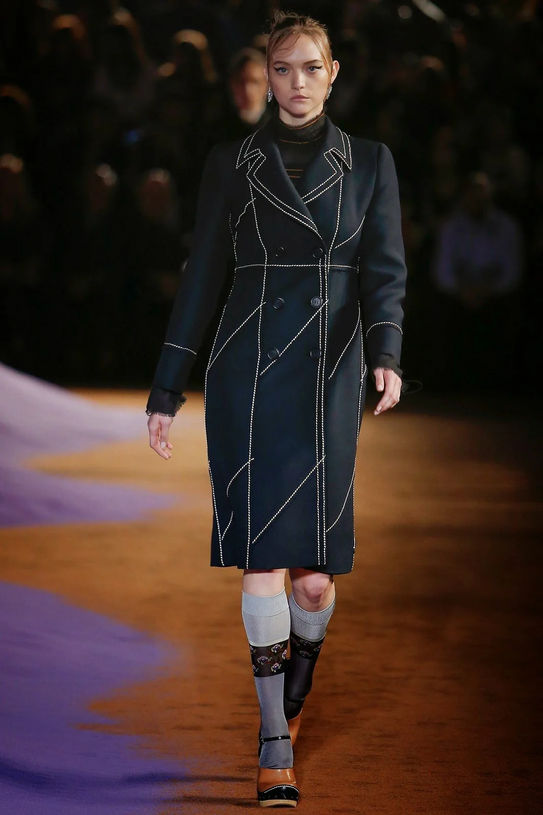Prada Stitch Detail Double Breasted Coat