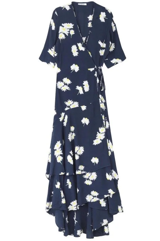 Ganni Silvery Wrap Midi Dress in Total Eclipse Blue