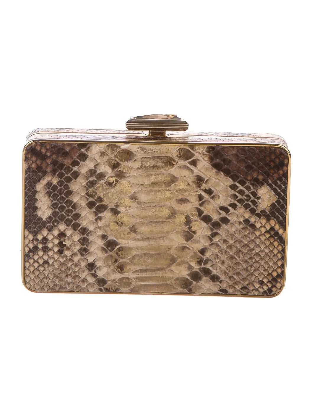 Judith Leiber Snakeskin Box Clutch in Gold