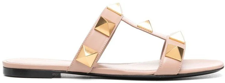 Valentino Garavani Roman Stud Slide Sandals in Powder Pink
