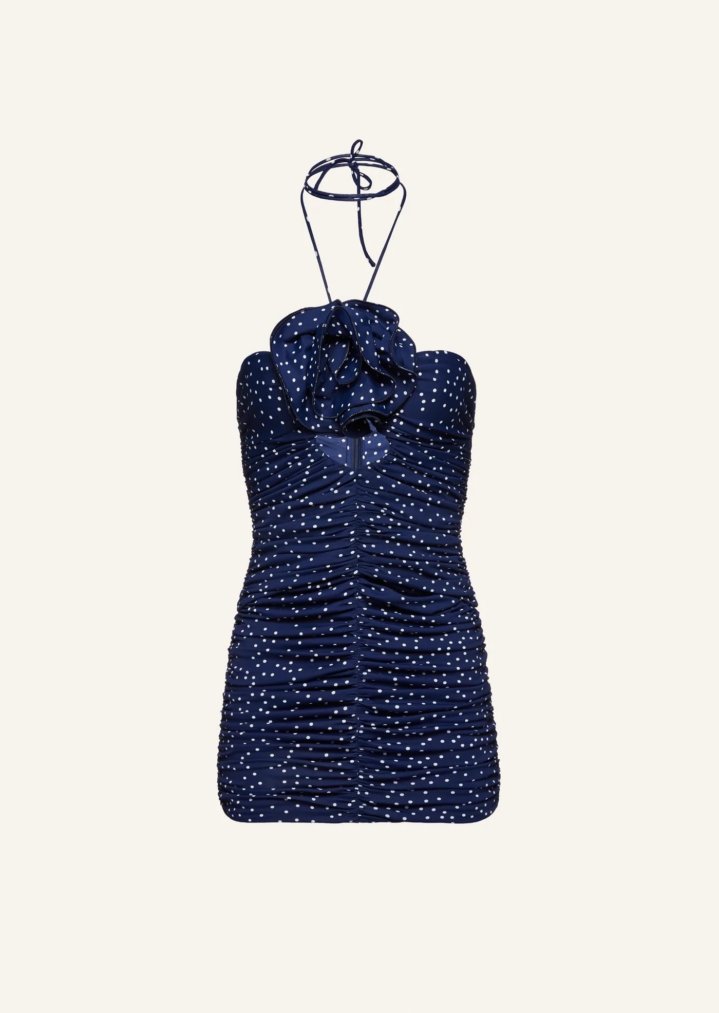 Magda Butrym Ruched Keyhole Mini Dress in Navy Dots — UFO No More