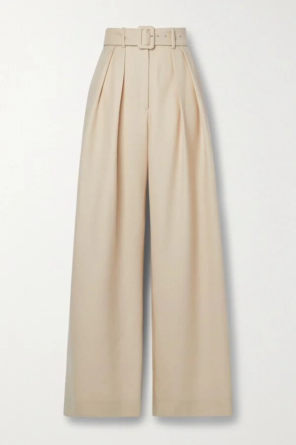 Brandon Maxwell Belted Pleated Wide-Leg Trousers
