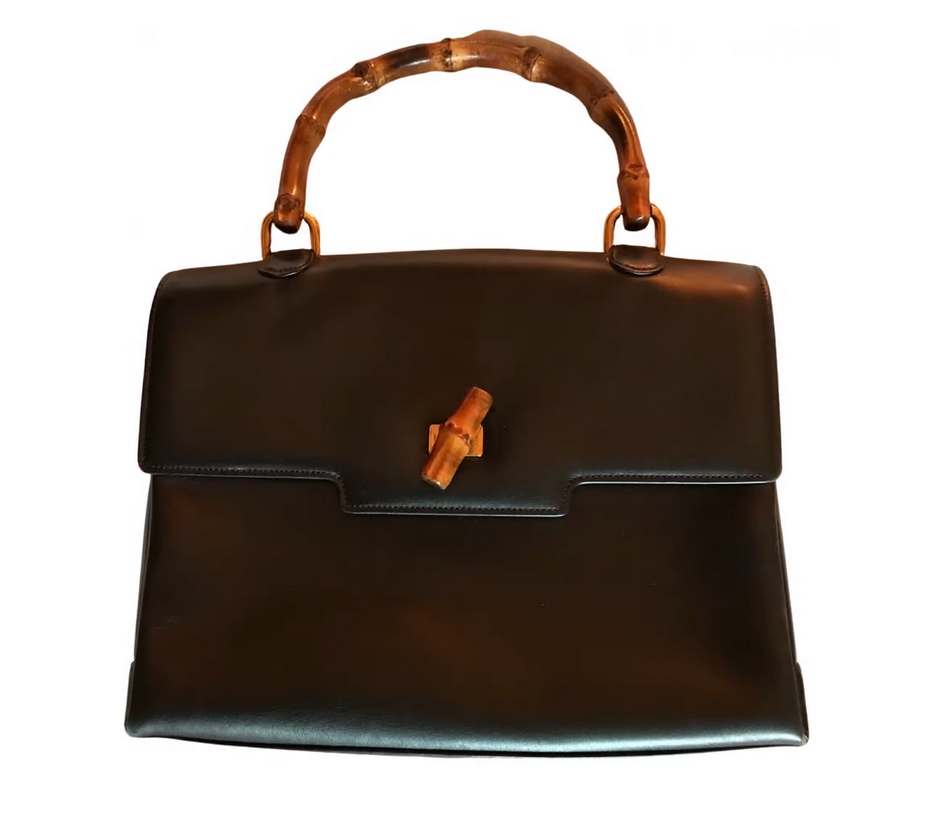 Gucci Vintage Bamboo Top-Handle Tote in Black Leather.png