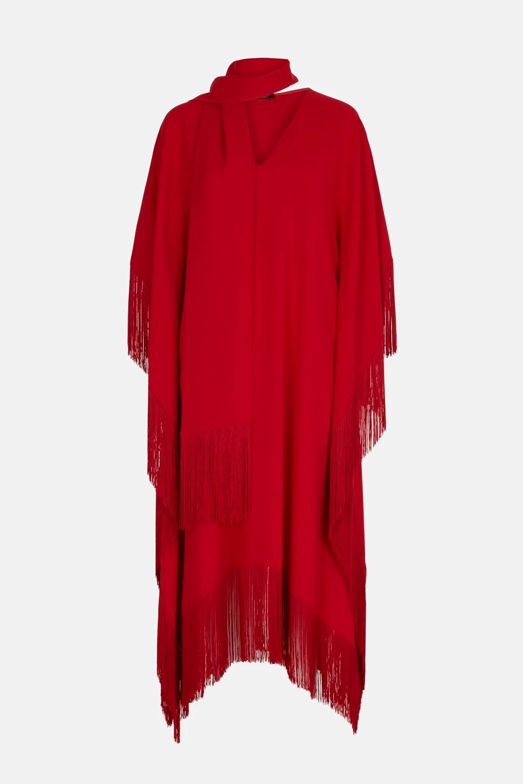 Carolina Herrera Oversized Fringe Crepe Dress in Red.jpg