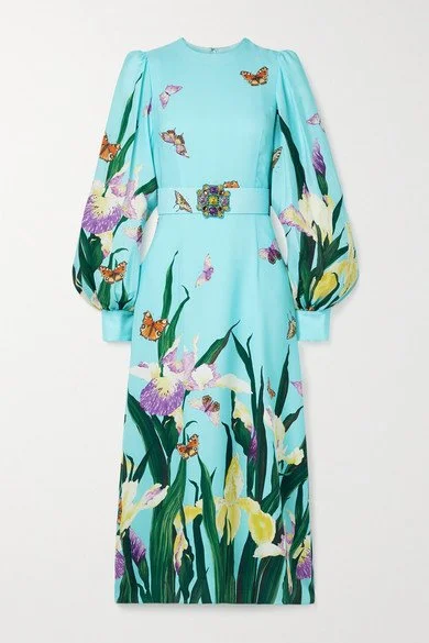 Andrew Gn Floral-print Silk Gown in Turquoise