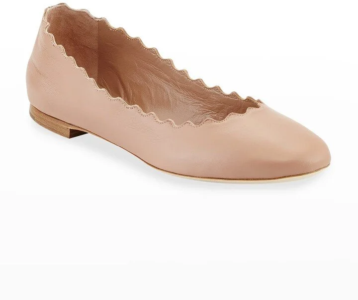 Chloé Lauren Scalloped Ballet Flats in Pink Leather