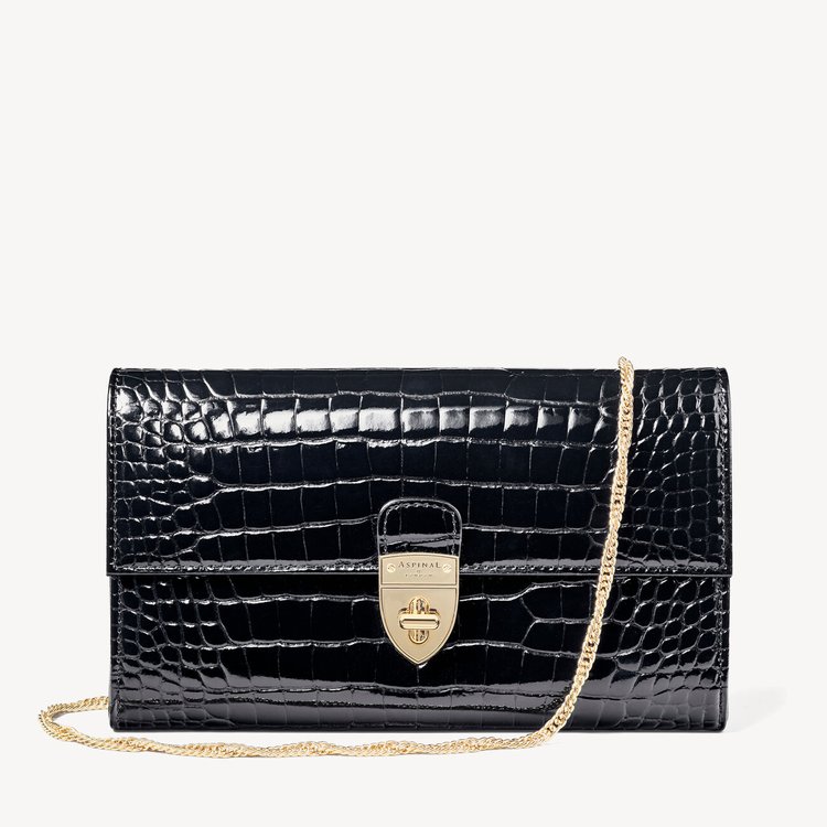 Aspinal London Mayfair Clutch in Black Patent Croc — UFO No More
