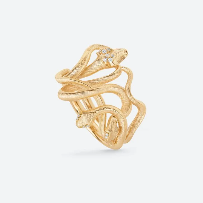 Ole Lynggaard Snakes Medusa Ring in 18k Yellow Gold